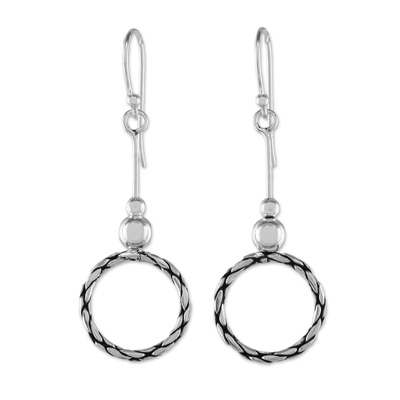 Sterling silver dangle earrings, 'Mesmerizing Circles' - 925 Sterling Silver Dangle Circle Earrings of Thailand