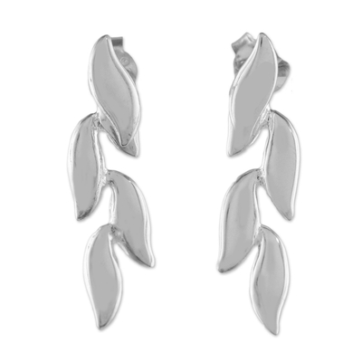 Sterling silver drop earrings, 'Floating Leaves' - 925 Sterling Silver Leaves Post Drop Earrings