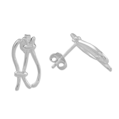Sterling silver drop earrings, 'Elegant Rope Knots' - 925 Sterling Silver Rope Knots Earrings with Posts