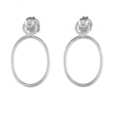 Sterling silver dangle earrings, 'Elegant Oval' - 925 Sterling Silver Oval Frame Dangle Earrings with Posts