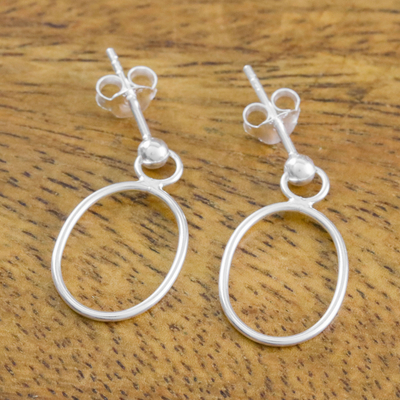 Sterling silver dangle earrings, 'Elegant Oval' - 925 Sterling Silver Oval Frame Dangle Earrings with Posts