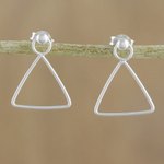 Sterling silver dangle earrings, 'Elegant Triangle' - 925 Sterling Silver Triangle Frame Earrings of Thailand