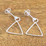 Sterling silver dangle earrings, 'Elegant Triangle' - 925 Sterling Silver Triangle Frame Earrings of Thailand
