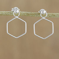 Sterling silver dangle earrings, Elegant Hexagon