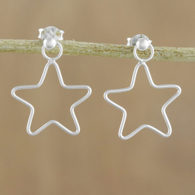 Sterling silver dangle earrings, 'Majestic Stars' - 925 Sterling Silver Star Shaped Frame Earrings