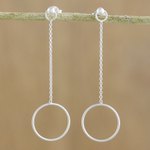 Sterling silver dangle earrings, 'Silver Pendulum' - 925 Sterling Silver Pendulum Post Earrings from Thailand
