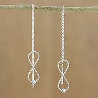 Sterling silver threader earrings, 'Infinite Motion' - Sterling Silver Infinity Symbol Threader Earrings