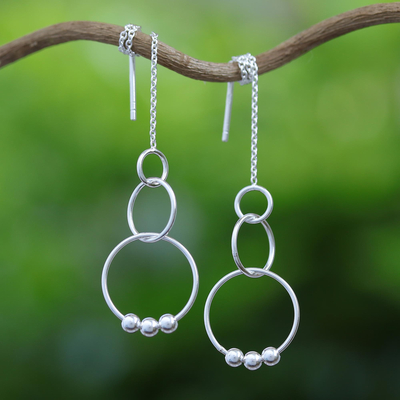 Sterling silver threader earrings, Cascading Circles