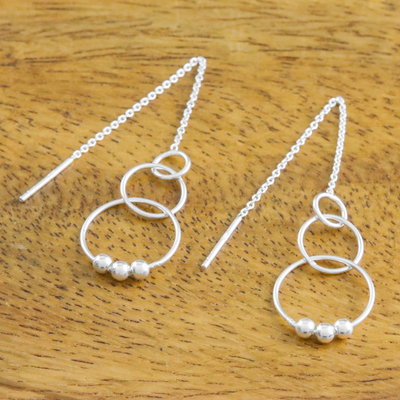 Sterling silver threader earrings, 'Cascading Circles' - Sterling Silver Cascading Circles Threader Earrings
