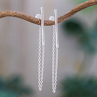 Featured review for Sterling silver bar and chain hoop earrings, Juxtapose