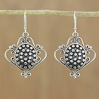 Sterling silver dangle earrings, 'Ladies' Tea' - Sterling Silver Scrollwork and Oval with Dot Motif Earrings