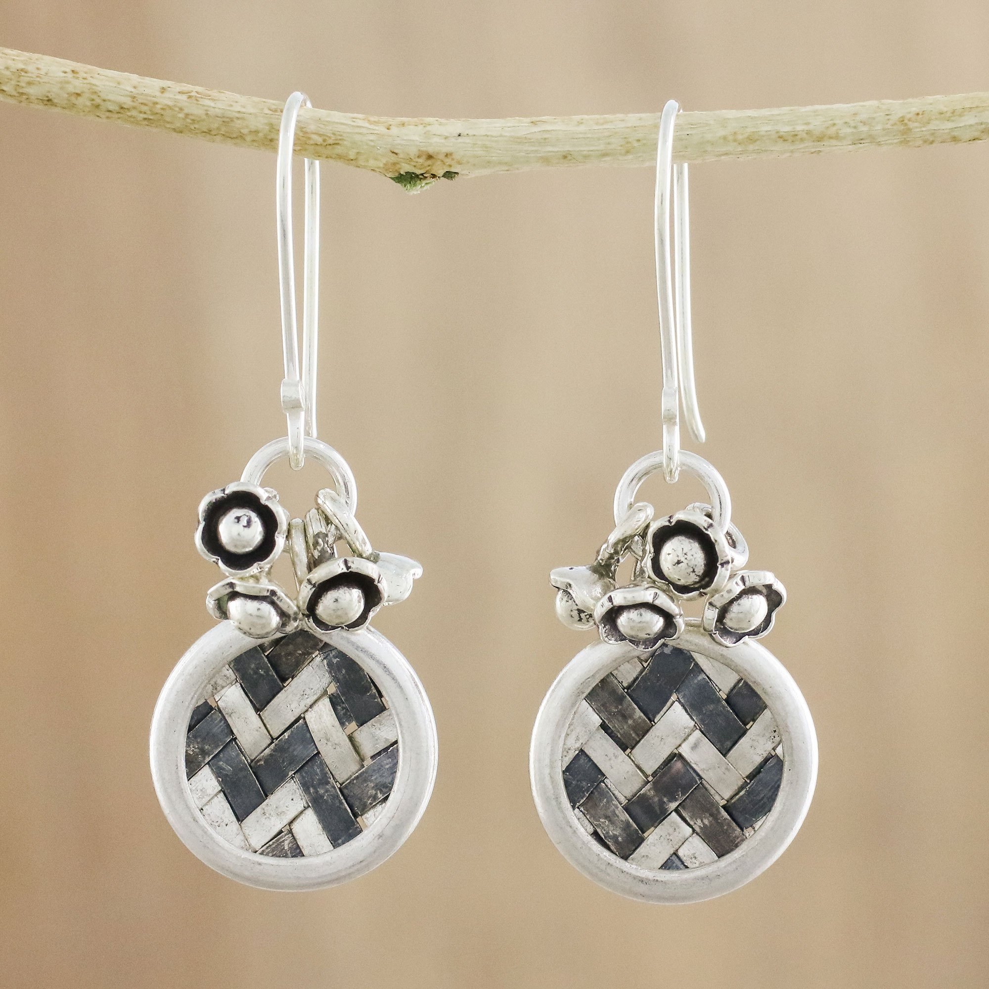 Karen Hill Tribe Silver Woven Circle Dangle Earrings Moon Karen Hill Tribe Silver Woven Circle Dangle Earrings Moon