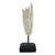 Wood statuette, 'Buddha Greeting in White' - White Crackle Finish Hand Carved Acacia Wood Hand Statuette