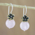 Rose quartz dangle earrings, 'Lunar Florescence' - Hand Crafted Rose Quartz Dangle Earrings with Brass Flower (image 2) thumbail