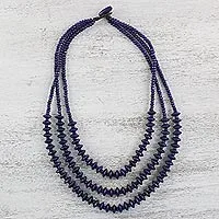 Wood strand necklace, 'Island Allure in Purple' - Purple Wood Beaded Strand Necklace from Thailand