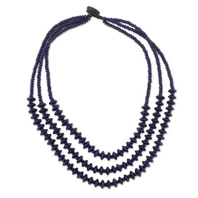 Wood strand necklace, 'Island Allure in Purple' - Purple Wood Beaded Strand Necklace from Thailand