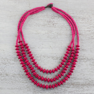 Wood beaded strand necklace, 'Island Allure in Ruby' - Red Wood Beaded Strand Necklace from Thailand
