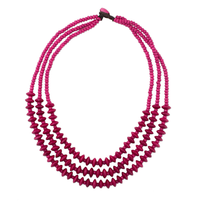 Red Wood Beaded Strand Necklace from Thailand