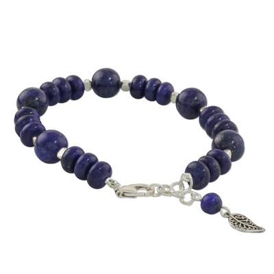 Lapis lazuli beaded bracelet, 'Tropical Bubbles' - Lapis Lazuli and Karen Silver Beaded Bracelet from Thailand