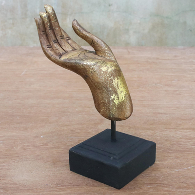 Wood sculpture, A Hand to Hold in Gold Accent