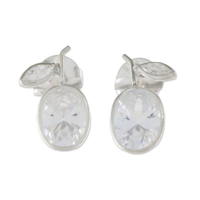 Quartz stud earrings, 'Sparkling Pears' - Sparkling Quartz Stud Earrings from Thailand