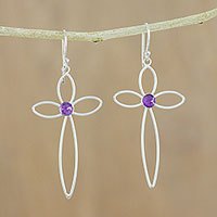 Amethyst dangle earrings, 'Sublime Crosses'