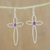 Amethyst dangle earrings, 'Sublime Crosses' - Cross-Shaped Amethyst Dangle Earrings from Thailand (image 2) thumbail