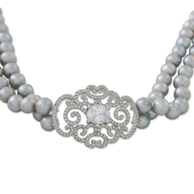 Cultured pearl beaded pendant necklace, 'Island Wonder' - Cultured Pearl Beaded Pendant Necklace from Thailand