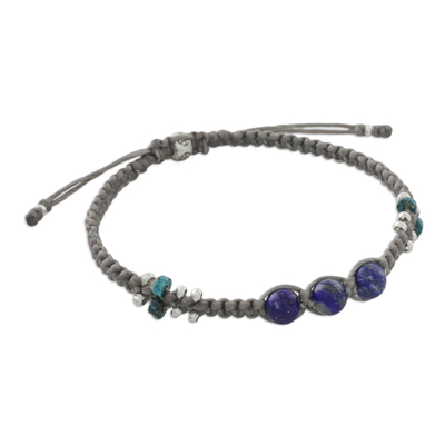 Lapis lazuli macrame bracelet, 'Karen Waves' - Lapis Lazuli Macrame Bracelet from Thailand