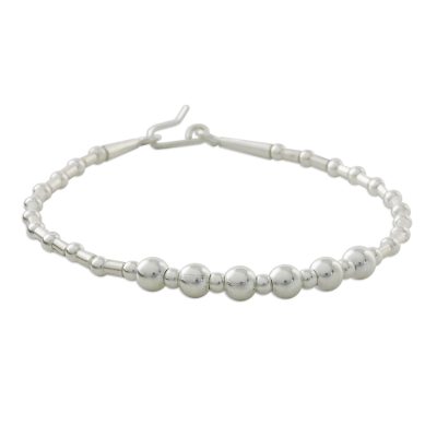 Silver beaded bracelet, 'Silver Joy' - Thai Handcrafted Hill Tribe 950 Silver Beaded Bracelet