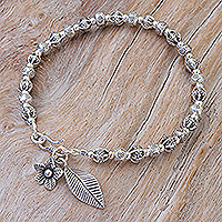 Silver beaded charm bracelet, 'Bead Bouquet'