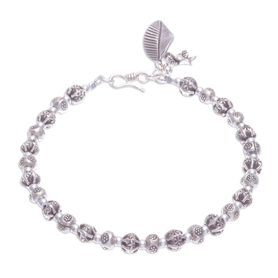Silver beaded charm bracelet, 'Bead Bouquet' - Thai Floral 950 Silver Hill Tribe Beaded Charm Bracelet