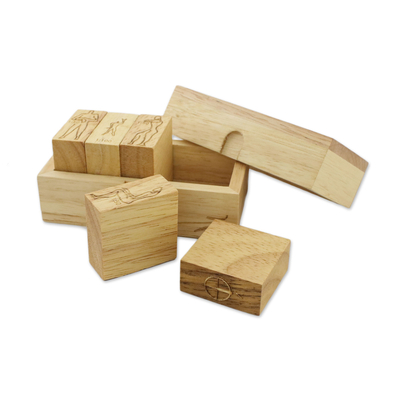 Wood stamp set, 'Human Architectural Scale' (set of 5) - Set of 5 Wood Stamps with Human Scale Motif from Thailand