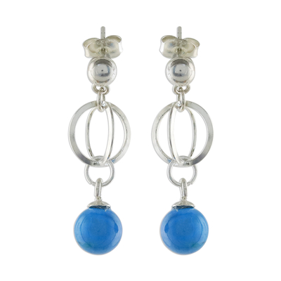 Magnesite dangle earrings, 'Oceanic Reflections' - Magnesite and Sterling Silver Beaded Dangle Earrings