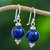 Lapis lazuli dangle earrings, 'Karen Mystery' - Thai Lapis Lazuli Dangle Earrings with Karen Silver Accents (image 2) thumbail