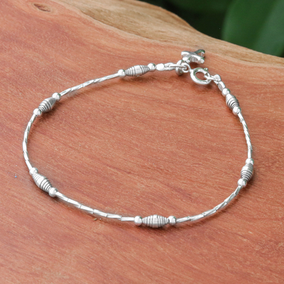 Silver beaded charm bracelet, 'Undying Faith' - Karen Silver Cross Charm Bracelet Handcrafted in Thailand