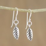 Sterling silver dangle earrings, 'Nature's Path' - Sterling Silver Leaf Dangle Earrings from Thailand