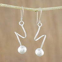 Silver dangle earrings, 'Spin Time'