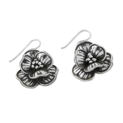 Silver dangle earrings, 'Rare Flowers' - Sterling Silver and 950 Silver Flower Dangle Earrings
