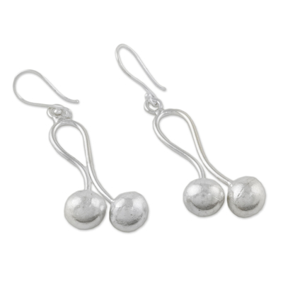 Silver dangle earrings, 'Geometric Illusion' - Hill Tribe Silver Matte Finish Abstract Dangle Earrings