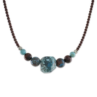 Multi-gemstone beaded cord necklace, 'Ocean Coral' - Multi-Gemstone and Karen Silver Beaded Necklace