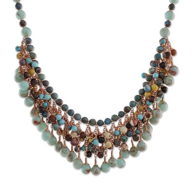 Multi-gemstone beaded waterfall necklace, 'Celebrate' - Handcrafted Multi-Gemstone Beaded Waterfall Necklace