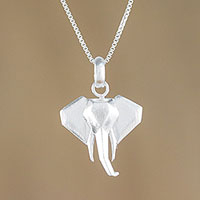 Sterling silver pendant necklace, 'Geometric Elephant'