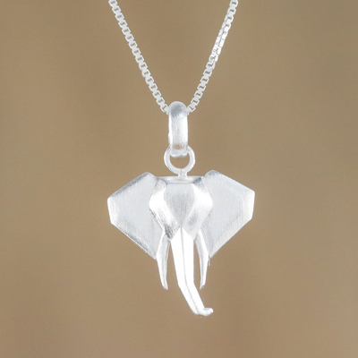 Sterling silver pendant necklace, 'Geometric Elephant' - Sterling Silver Elephant Pendant Necklace from Thailand