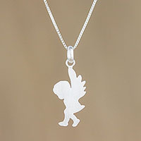 Sterling silver pendant necklace, 'Angelic Cherub' - Sterling Silver Angel Cherub Pendant Necklace from Thailand