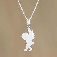 Sterling silver pendant necklace, 'Angelic Cherub' - Sterling Silver Angel Cherub Pendant Necklace from Thailand