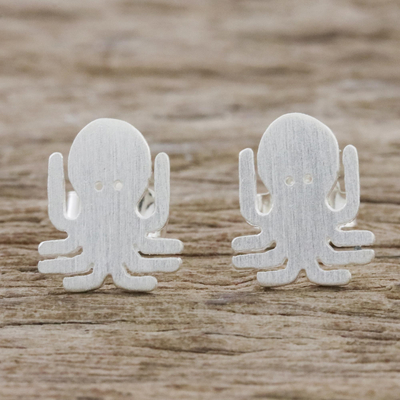 Sterling silver stud earrings, 'Little Octopus' - Sterling Silver Octopus Stud Earrings Handmade in Thailand