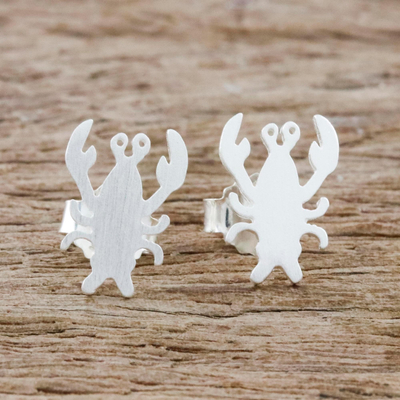 Sterling silver stud earrings, 'Little Lobster' - Sterling Silver Lobster Stud Earrings Handmade in Thailand