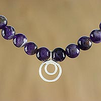 Amethyst pendant necklace, 'Dreamy Wonder' - Amethyst and Sterling Silver Beaded Pendant Necklace