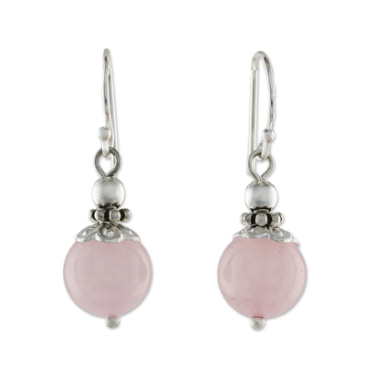 Rose quartz dangle earrings, 'Candy Cloud' - Handcrafted Rose Quartz and Sterling Silver Dangle Earrings